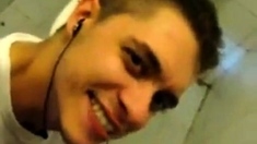 Boy sucking cock and eating cum in restroom