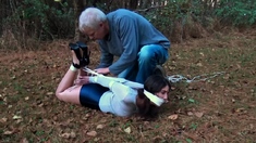 Brunette enjoys foot fetish outdoor