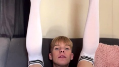 Gay twink solo for this huge cock jacking off