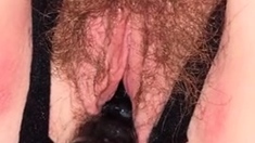 hairy wet bbw cunt spoiled with a small vibrator