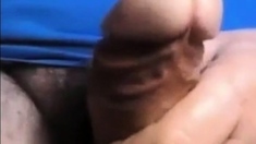 Daddy shows off his thick uncut cock on webcam