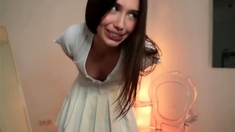 Cute curly brunette solo webcam masturbation