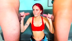 Sexy amateur redhead teen double dildo action