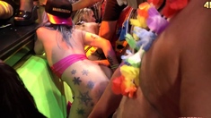 Busty amateur girlfriend group sex with facials