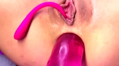 Stacked brunette goes solo toys and masturbation