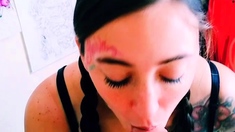 Big tit brunette sucks a big cock blowjob POV