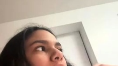 Small titted teen sucks upside down