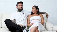 Pink labia close up of naive brunette playing with her name