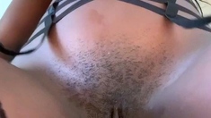 Perky amateur rides and sucks black dick pov style