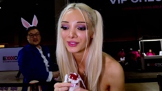 Sexy Blonde Babe With Big Boobs Strips Bra