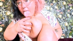Redhead BBW with Big Boobs Blowjob Tittyjob Facial