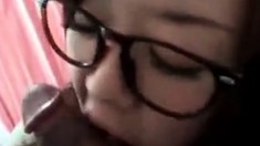 Geeky Asian licks dick like ice cream