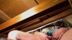 Hidden cam under desk of my mom caught her masturbating